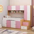 Pink And White Kids Bed With Built In Bookshelf Drawers And Storage Steps