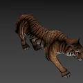 Lifelike Tiger Sculpture With Detailed Brown Black Stripes In Walking Pose