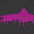 Traditional Wooden Building With Stilt Structure Pitched Roof Carved Details And Multi Gabled Design