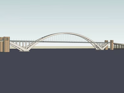 Contemporary Arch Bridge With Steel Frame And Stone Piers Over Calm Water 3d model