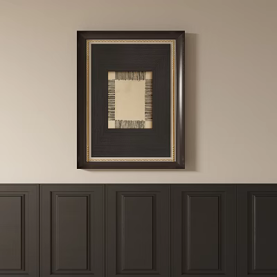 Abstract Painting Framed In Dark Wood With Neutral Tones On Beige Wall Modern Decor 3d model