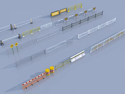 Different Construction Safety Barriers Featuring Yellow White Fences and Warning Strips 3d model