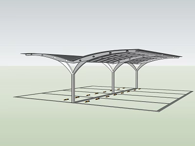 Modern Outdoor Curved Roof Canopy For Car Parking With Support Columns 3d model