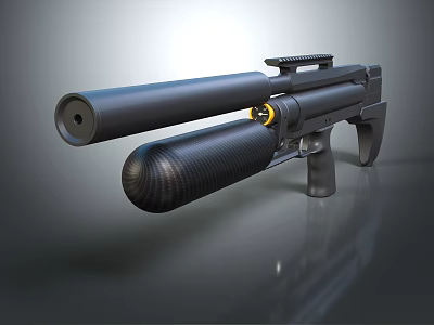 Modern Black Firearm With Silencer Carbon Fiber Grip And Tactical Rail 3d model