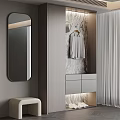 Modern Minimalist Shoe Cabinet Design With Mirror Hanger Shoes And Stool