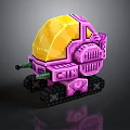 Purple Pixel Art Mechanical Character With Yellow Transparent Dome And Tracks