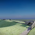 Park Landscape With Modern Architectural Structures Green Lawns Trees And Open Sky