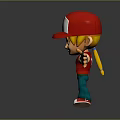 3D Cartoon Character With Red Cap Blue Eyes Red Vest Green Pants And Arms Outstretched