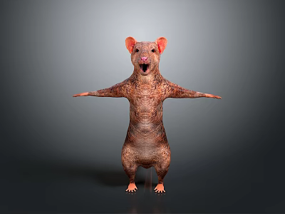 Standing Fictional Creature Character With Orange Ears Patterned Body And Outstretched Arms 3d model