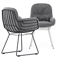 Modern Soft Gray Fabric Upholstered Armchair With Stylish Metal Wire Frame For Cozy Dining Spaces