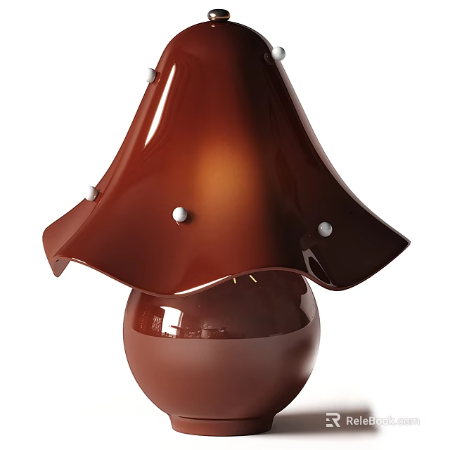 Stylish Brown Table Lamp With Umbrella Shaped Lampshade And Silver Dot Decorations 3d model