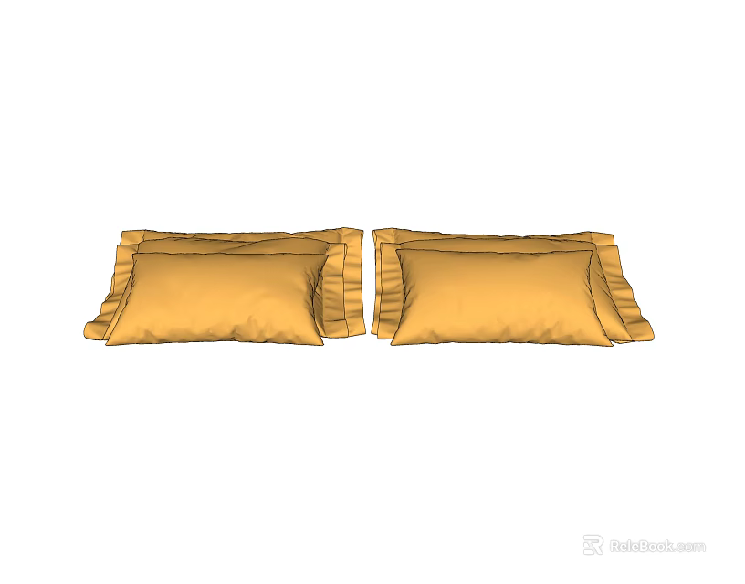 Elegant Double Bed With Soft Yellow Ruffled Edge Pillows For Modern Bedroom 3d model 