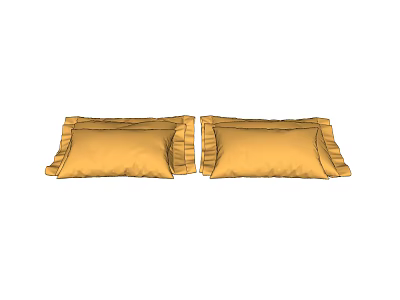 Elegant Double Bed With Soft Yellow Ruffled Edge Pillows For Modern Bedroom 3d model