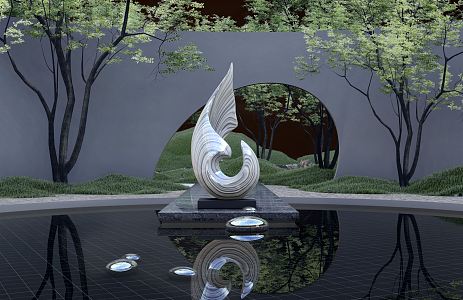 Modern Urban Sculpture Abstract Sculpture Landscape Sculpture Stainless Steel Sculpture Waterscape Sculpture 3d model