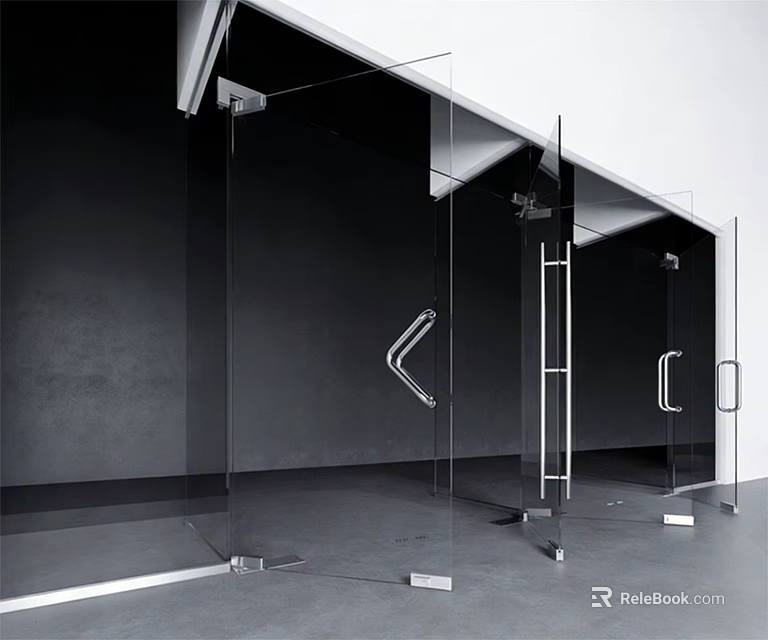 Transparent Glass Double Doors With Modern Metal Handles And Dark Wall Background 3d model 