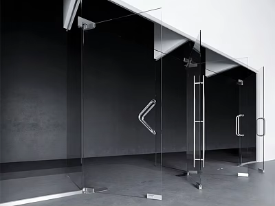 Transparent Glass Double Doors With Modern Metal Handles And Dark Wall Background 3d model