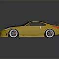 Golden Modified Sports Car With Black Carbon Fiber Roof Rear Spoiler And Silver Wheels