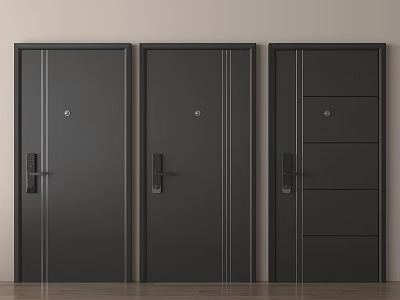 Contemporary Black Security Doors With Unique Panel Patterns And Secure Lock Handles 3d model