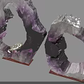 Elegant Decorative Ornament Set Featuring Amethyst Crystal Curved Design With Wooden Base