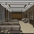 Luxurious SPA Sauna Interior With Massage Beds Flower Petals And Decorative Wall