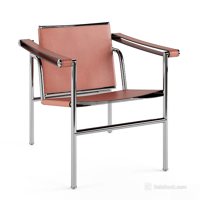 Modern Chair With Leather Seat Backrest And Tubular Metal Armrest Frame 3d model 