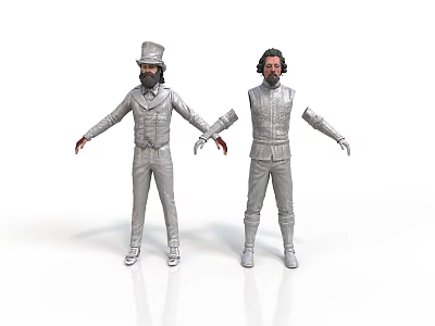 Two Men Dressed In Silver Costumes Standing With Arms Outstretched On White Background 3d model
