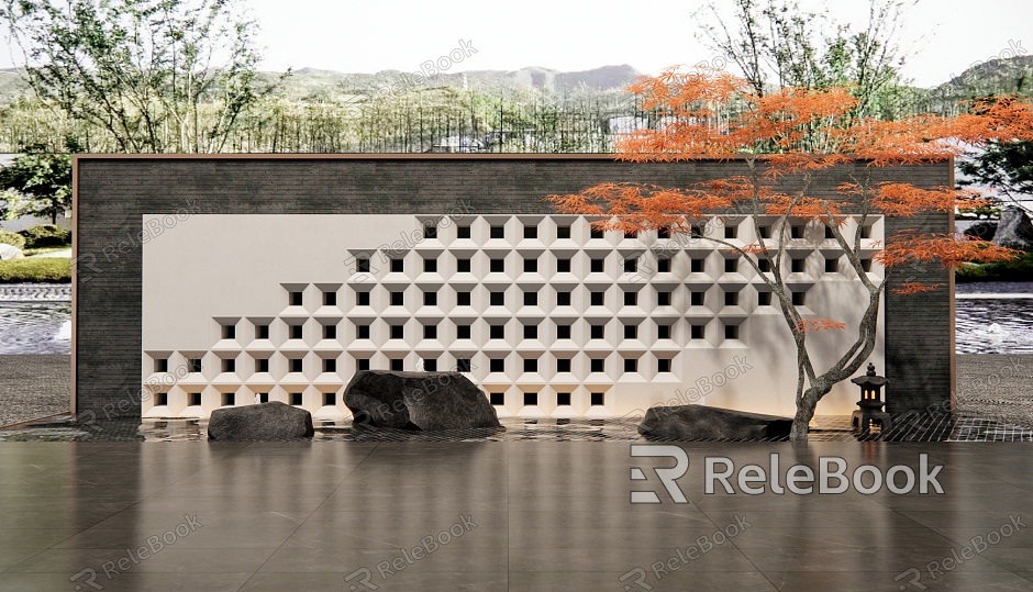 New Chinese style waterscape wall waterscape courtyard landscape wall stone entrance landscape wall red maple landscape wall model