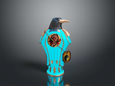 Blue Decorative Crow Sculpture With Intricate Pattern And Gold Accents 3d model