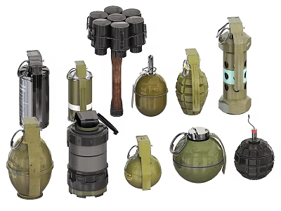 Collection Of Various Military Grenades With Different Shapes And Designs 3d model