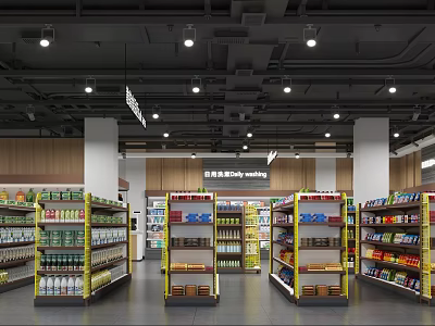Modern Supermarket Department Store Interior With Organized Shelves And Various Products 3d model