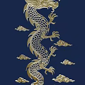 Exquisite Golden Dragon Carving With Cloud Patterns On Dark Blue Background 3d model
