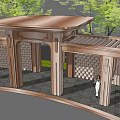 Modern Wooden Pergola with Lattice Fence Shade Roof and Lush Greenery