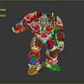 Red Mechanical Armor Game Movie Character With Gold Accents And Powerful Design