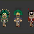 Colorful Pixel Art Sculptures With Traditional Feather Headdress And Costumes