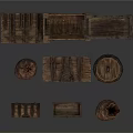 Rustic Wooden Household Items Featuring Crates Barrels Sacks And Storage Containers 3d model