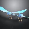 Two Blue Birds With Open Wings Yellow Beaks Standing Against Dark Background