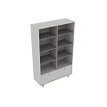 Modern White And Wooden Bookcase With Multiple Shelves And Bottom Drawers
