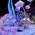 Abstract 3D Art With Vibrant Geometric Shapes Coral Structures And Glowing Orbs