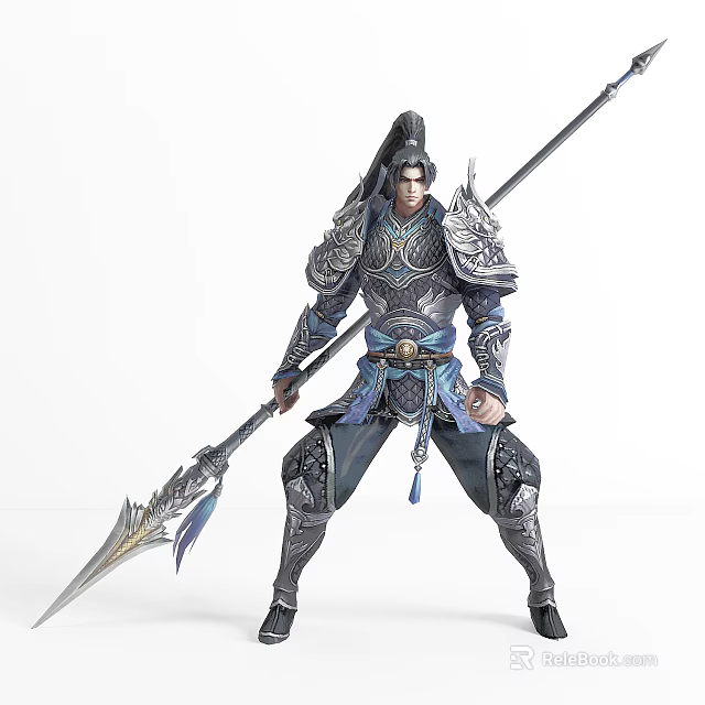 Ancient Warrior In Ornate Armor Holding Spear With Intricate Details Standing Firm 3d model