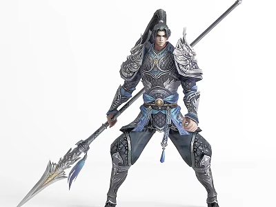 Ancient Warrior In Ornate Armor Holding Spear With Intricate Details Standing Firm 3d model