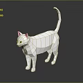 Low Poly White Cat Standing On Reflective Surface With Yellow Eyes Pink Ears Curled Tail