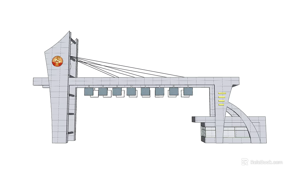 Modern Architectural Entrance Gate With Columns Circular Emblem And Metal Structure 3d model