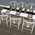 White Conference Table With Modern Chairs And Potted Plants On Tabletop 3d model