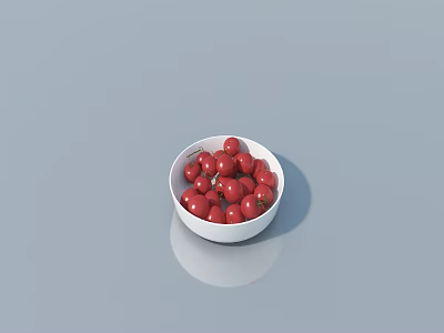 Healthy Fresh Cherry Tomatoes in White Bowl on Light Blue Surface 3d model