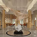 Book Art Library Space With Spiral Bookshelves Central Sculpture And Hanging Decor
