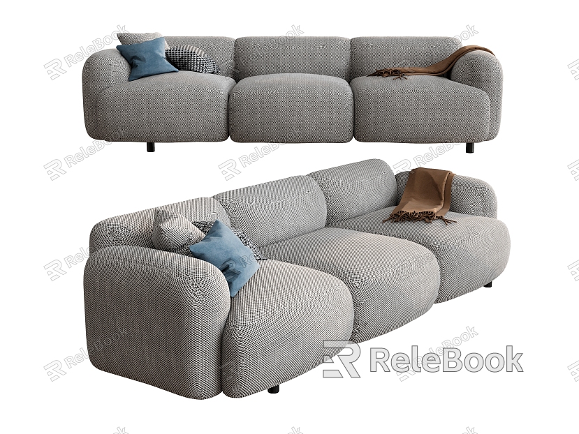 Modern Multiplayer Sofa Long Sofa Pillow Carpet model