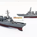 Two Modern Gray Naval Warships With Superstructure And Hull Design Features 3d model