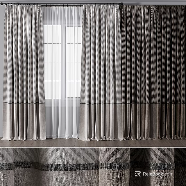 Elegant Gray Curtains With Sheer Layers And Window Drapery Design 3d model 