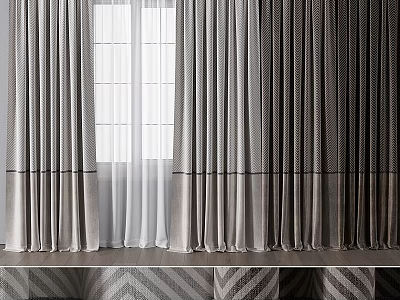 Elegant Gray Curtains With Sheer Layers And Window Drapery Design 3d model