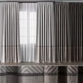 Elegant Gray Curtains With Sheer Layers And Window Drapery Design 3d model